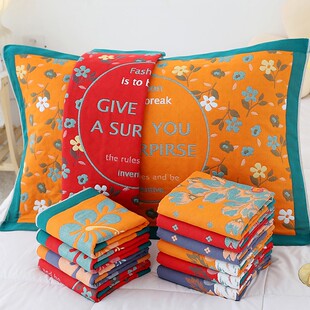 纯棉纱布b枕巾一对装家用吸汗透气情侣枕头巾四季可用灰色红色等