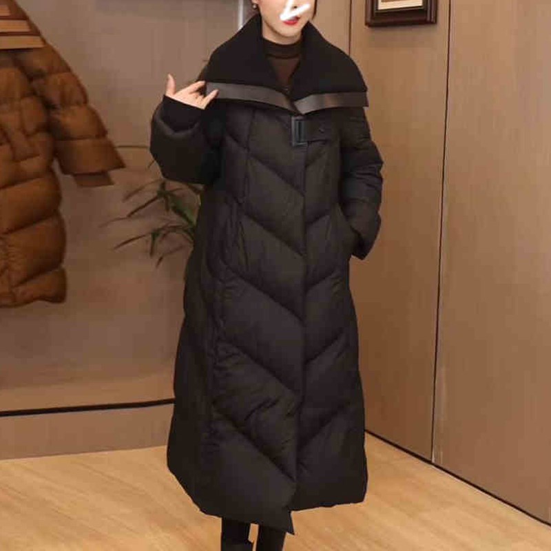 大翻领中长款羽绒棉服女冬季2024年新款时M尚气质显瘦过膝棉衣外