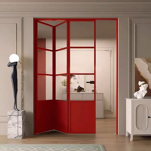 折叠门网红色书房阳台无轨玻璃门定制吊轨折叠推拉移门房间隔断门