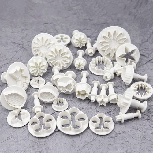 翻糖印花塑料模具弹簧按压翻糖压花印模软陶泥粘土印花33件套装