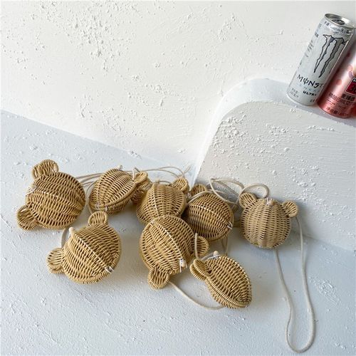 熊头编织宝宝外出小包包迷你沙滩公主女童斜挎包夏季可爱儿童钱包