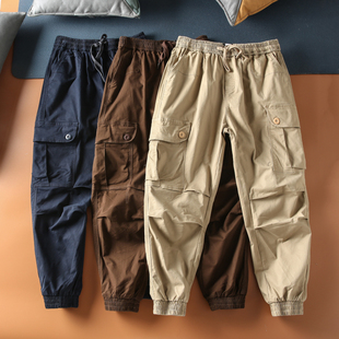 春秋新款 美式重磅 斜纹纱卡面料 男士多口袋束脚工装裤休闲长裤