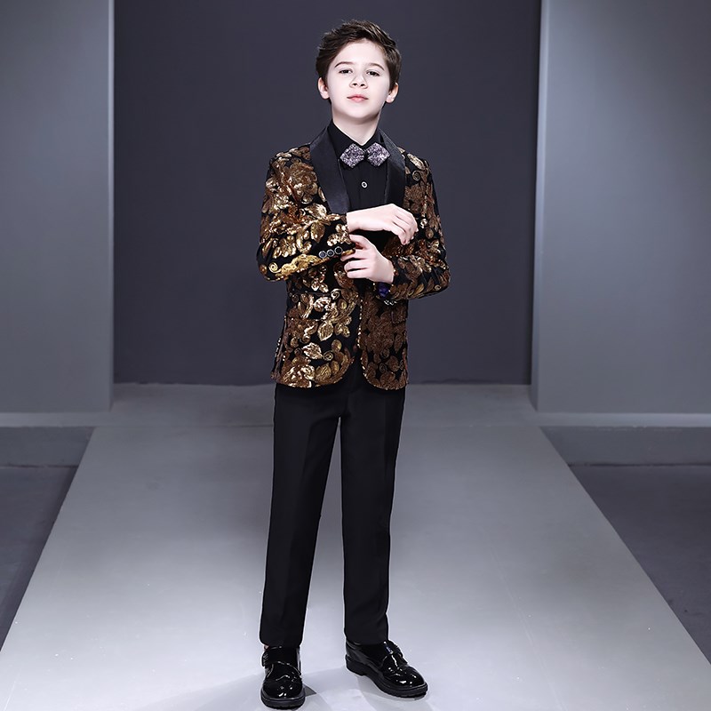 男童表演服装西服l套装英伦风帅气钢琴演奏主持人模特走秀亮片礼