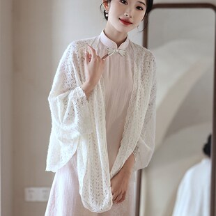 旗袍披肩夏季2025白色覆古百搭日常军阀太太高级订婚礼服外搭披风