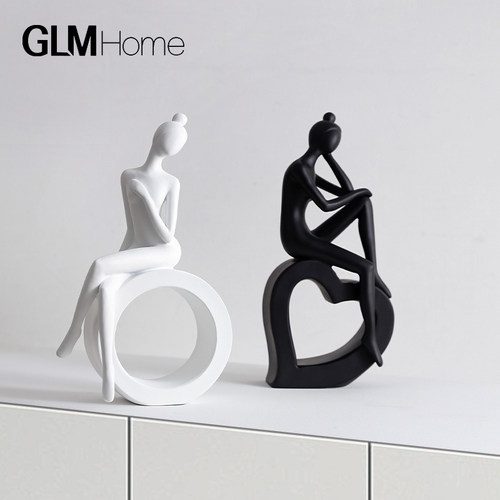 现代简约黑白抽象l艺术人物客厅酒柜电视柜摆件桌面书挡装饰品创