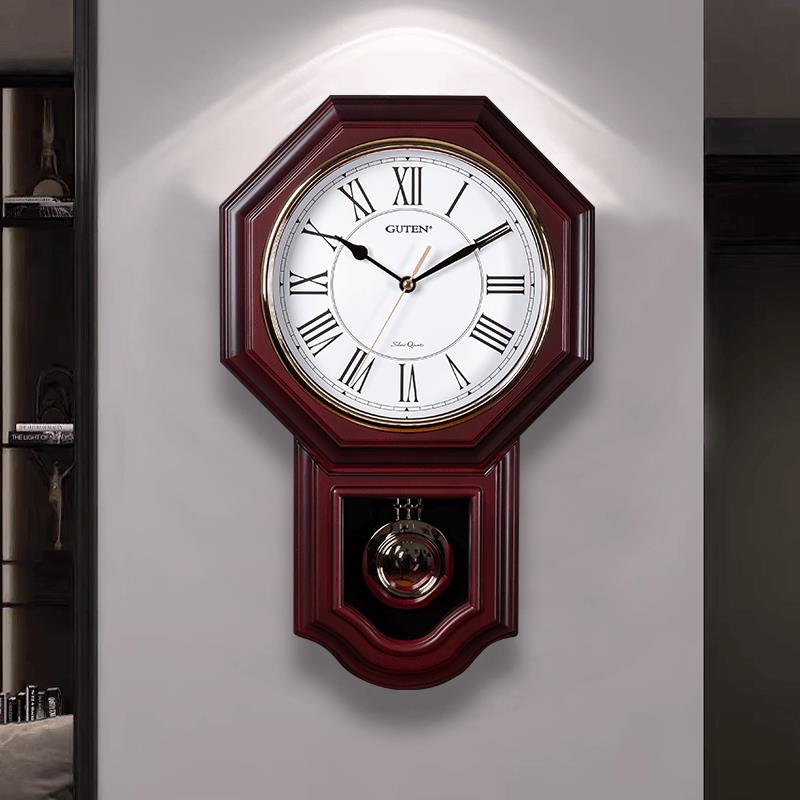 中式复古罗马表盘八卦挂钟客厅整点报时挂墙时钟家用现代石英钟表