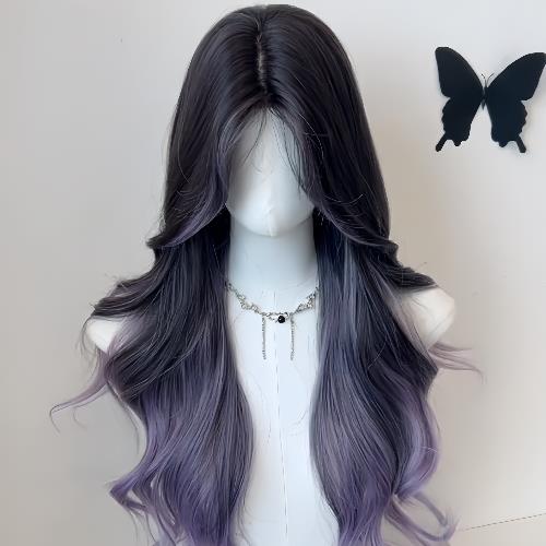 假发女全头套【紫色燕尾蝶】中分新款氛围感渐变色长卷发假发套