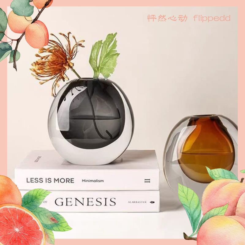 简约厚重玻璃花瓶轻奢样板房软装饰客厅摆件桌面插花创意琉璃花器