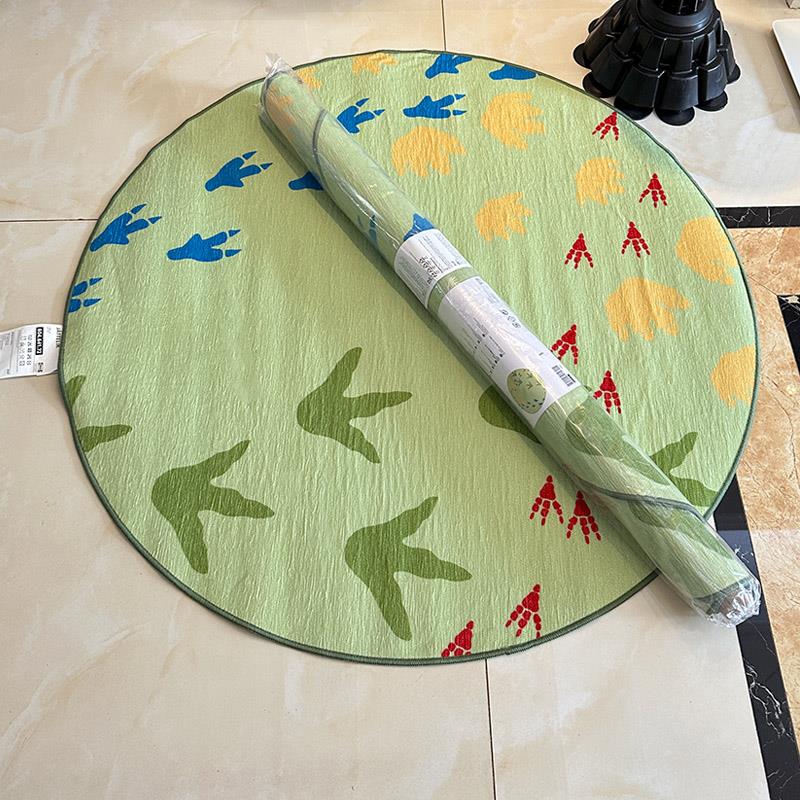 瑞典品牌！耶特里克草绿色恐龙脚印100cm圆形地毯 游戏爬垫床边毯