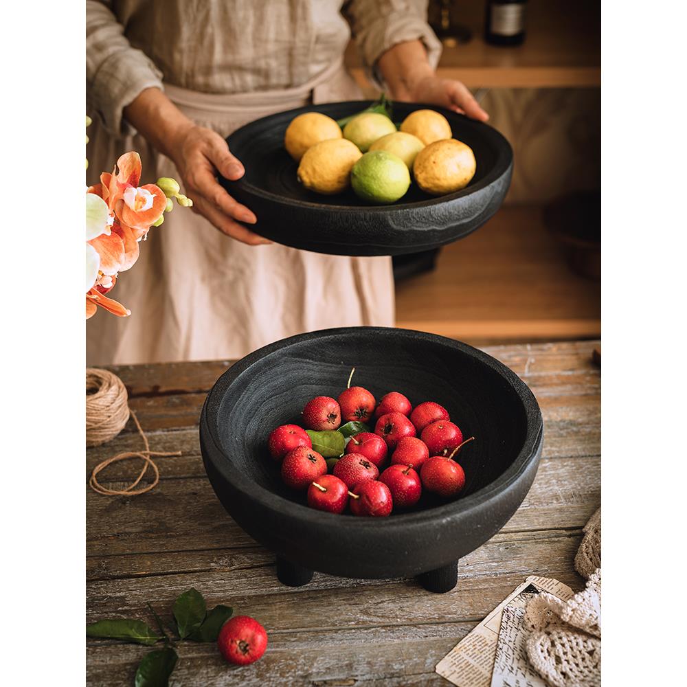 Mm斯堪的纳维亚覆古旧日本风格泡桐木水果托盘小吃大托盘圆形入口