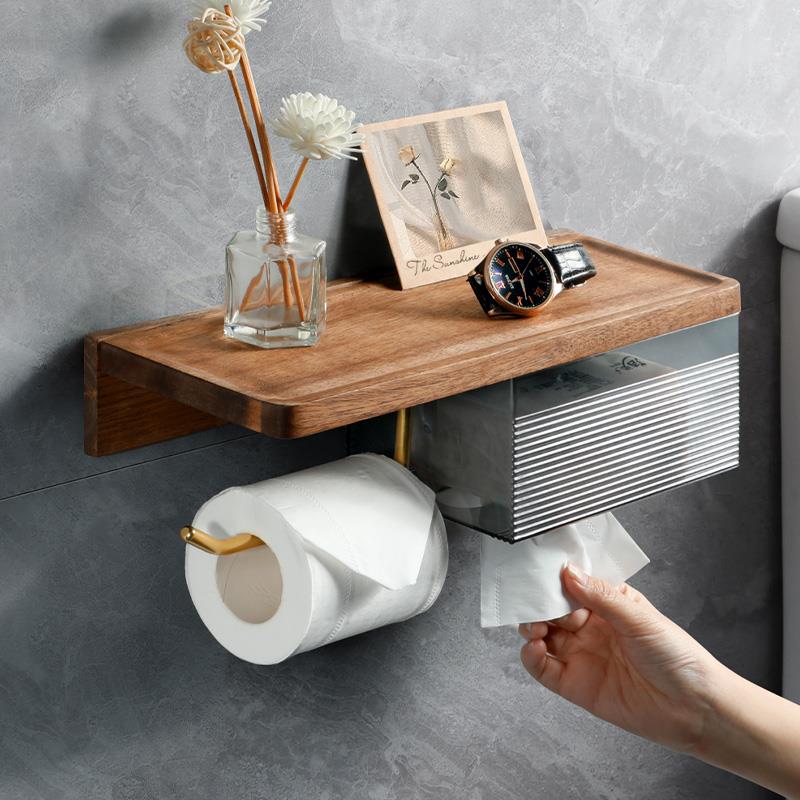 黑胡桃木纸巾架卫生间厕所卷纸架创意实木浴室卫生纸免打孔置物架