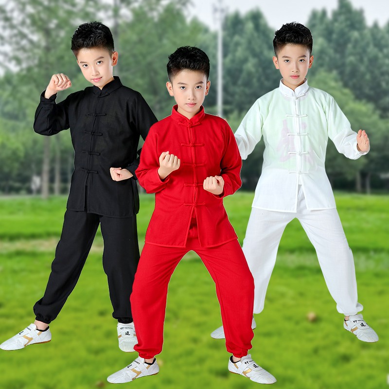 儿童武术服秋冬功夫n演出服棉麻太极服男女小孩学生表演训练功服