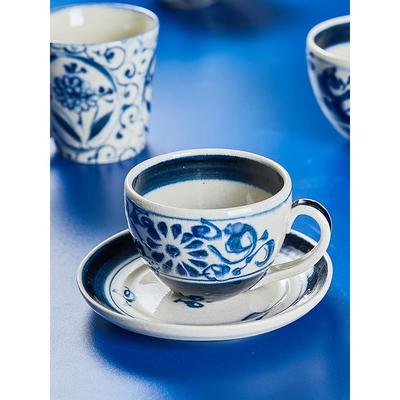 [cocostyle]日本宗山窑釉下彩安南手绘青花陶瓷马克杯咖啡杯杯碟
