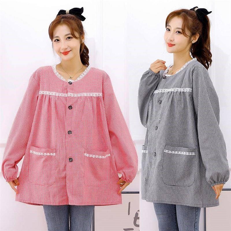 韩版纯棉围裙女正穿罩衣厨房家用做饭背带干活防污洋气长袖工作服,家庭/个人清洁工具,围裙,淘宝优惠券,粉丝福利购,淘宝优惠卷