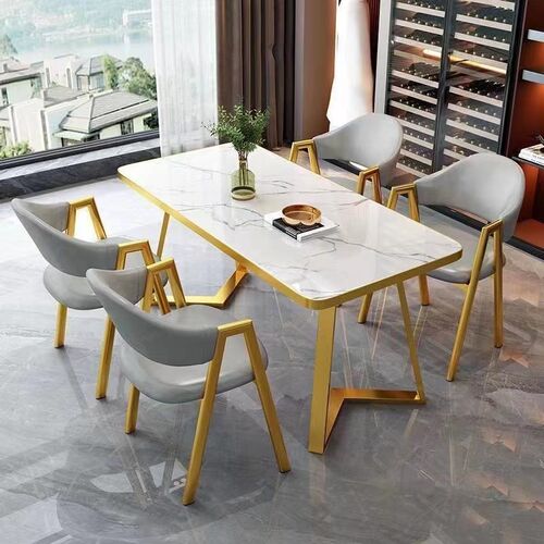 家用餐桌椅组合套装奶茶店接x待洽谈舒适桌椅组合仿岩板小户型方