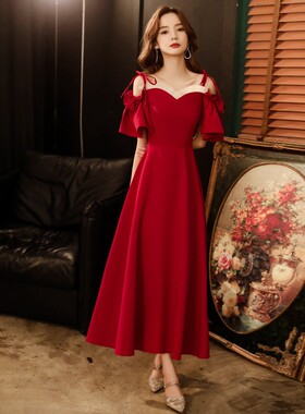 敬酒服新娘夏款红色2021新款夏季平时可穿小个子礼服简单大气订婚