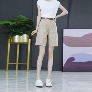 女夏季 短裤 薄款 小个子高腰a字阔腿西装 2025新款 卡其色休闲五分裤