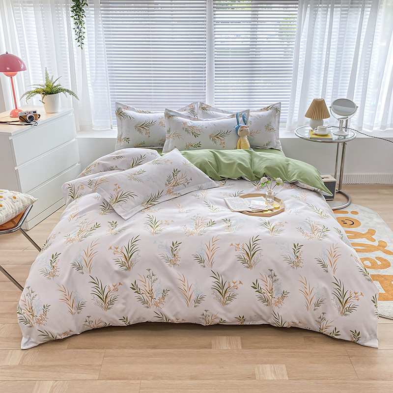 春夏季磨毛四件h套用纯色水洗棉床单被套亲肤斜纹2m学生宿舍三件