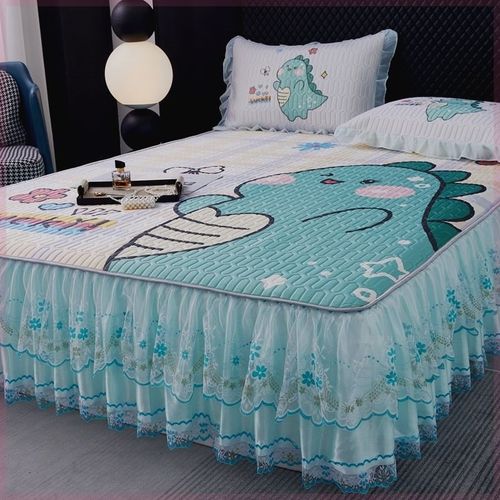 夏季高档乳胶凉席冰丝席三件套可机洗蕾丝床裙冰丝凉席家用可折叠