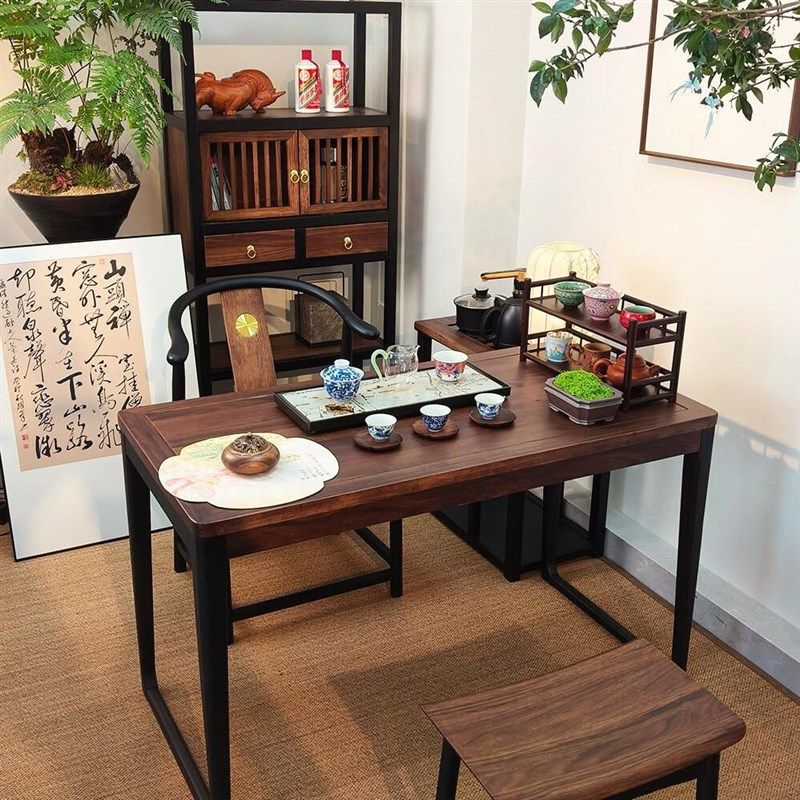 新中式禅意茶桌椅组合黑胡桃白蜡木泡茶桌阳台酒店民宿办公室茶台