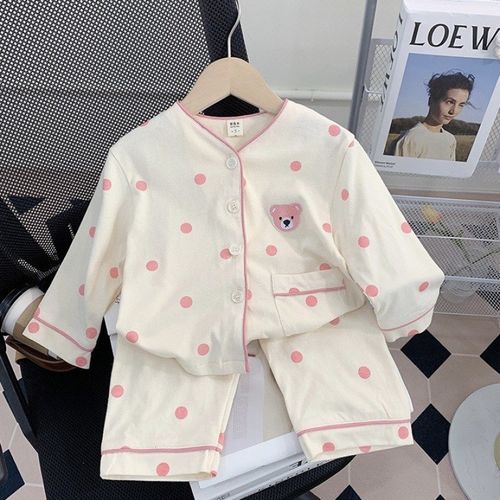 女.童睡衣女宝宝薄款纯棉开衫套装春季儿.童棉中小童家居服两件套