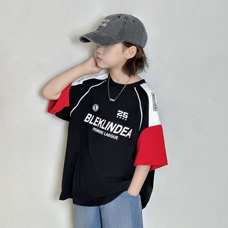 儿童美式棒球拼色短袖T恤夏季2025新款男童半袖上衣夏装男孩T恤潮,童装/婴儿装/亲子装,T恤,淘宝优惠券,粉丝福利购,淘宝优惠卷