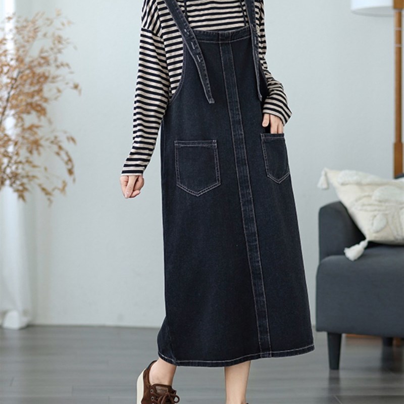 2025春秋新款女装时尚气质覆古文艺牛仔背带连衣裙高级感穿搭漂亮