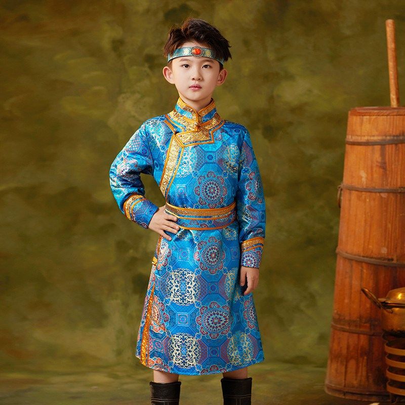 蒙古袍长款男童蒙古族童装男孩舞蹈演出服民族风传统长袍旅拍打卡,童装/婴儿装/亲子装,儿童演出服,淘宝优惠券,粉丝福利购,淘宝优惠卷