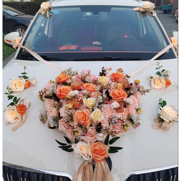 婚车装饰套装主婚大气假花简约森系头车高端创意香槟玫瑰吸盘车队