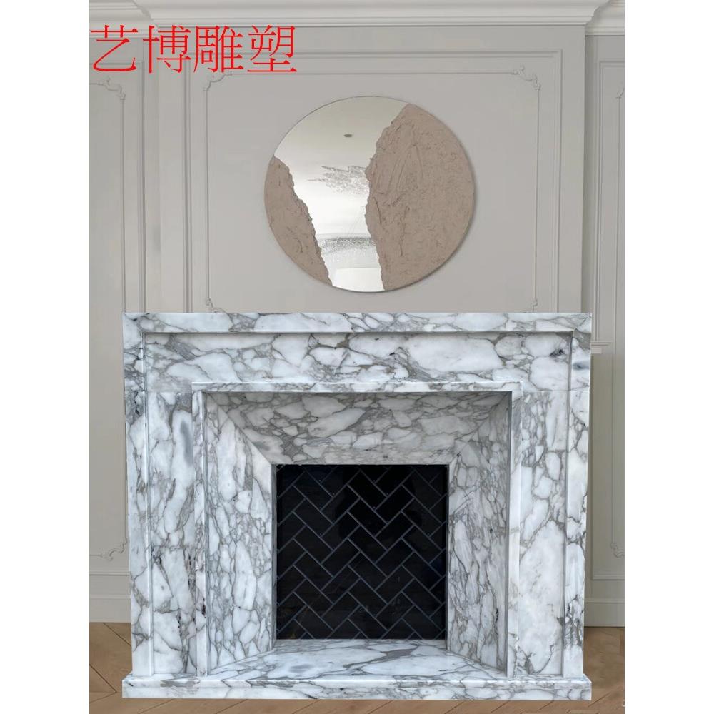 大理石壁炉欧式天然大花白石材覆古石雕组合定制客厅电视柜装饰