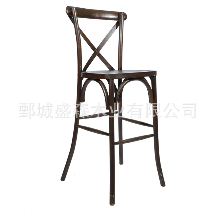 美式餐厅咖啡厅实木叉背木椅子复交叉背高吧椅交叉椅榉木休闲酒吧