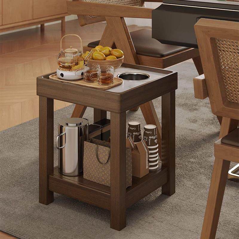 麻将桌茶几茶水架实木岩板边几双层置物架茶楼棋牌室专用小茶桌子