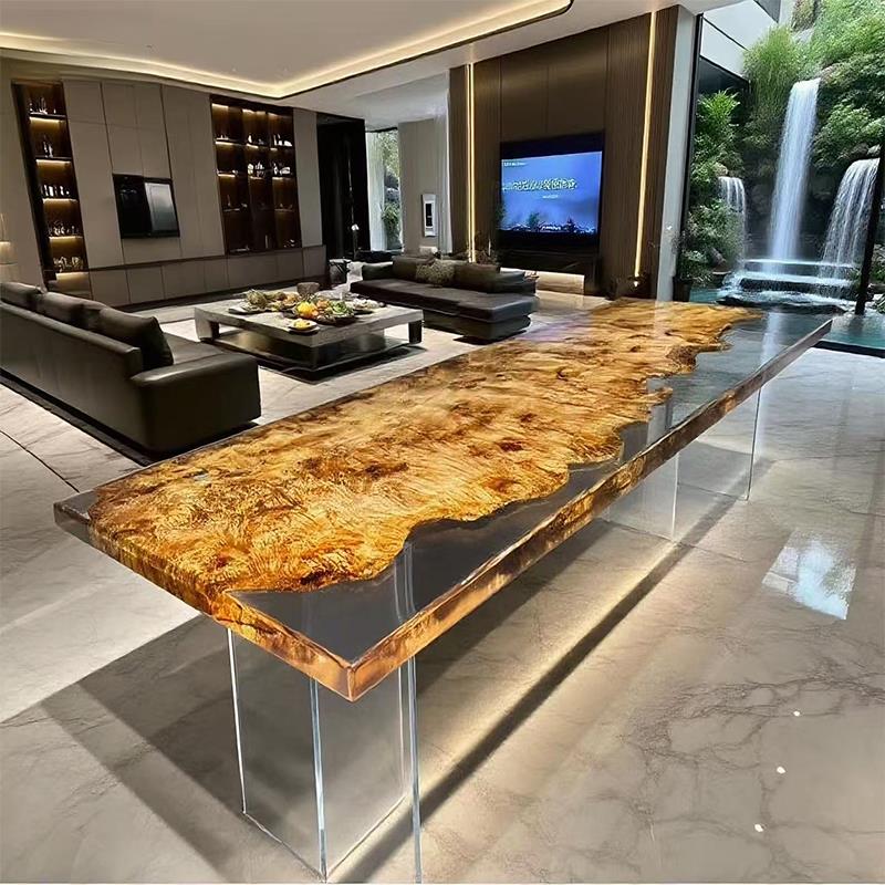 环氧树脂河流桌白杨木原木桌子餐桌茶几茶台实木大板茶桌整板家具