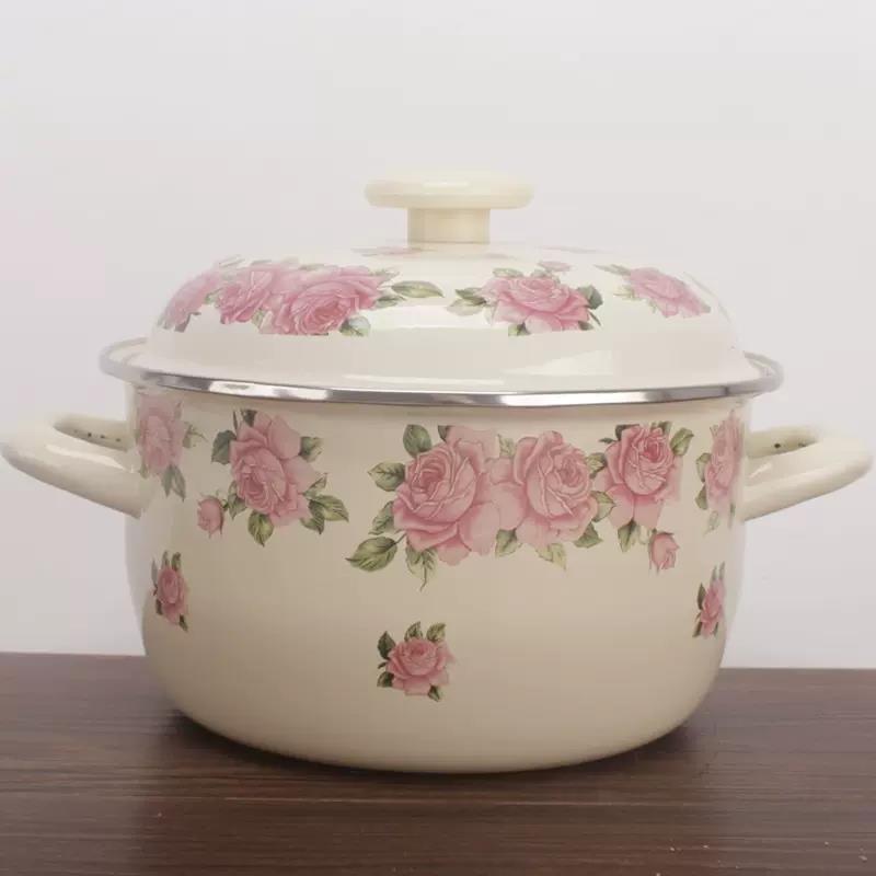 加厚16-24cm五件套搪瓷带盖搪瓷双耳锅搪瓷炖锅汤锅方便面锅小火