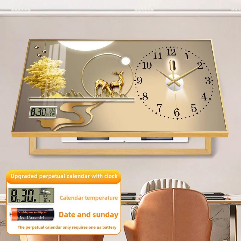 轻奢大尺寸电表箱装饰画福鹿万年历上翻餐厅配电箱遮挡挂画带钟表