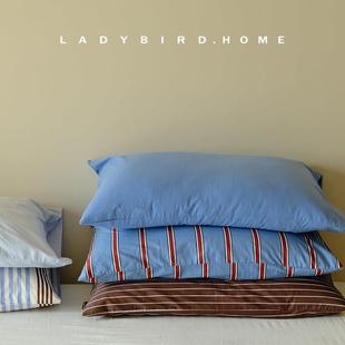 ladybird home花大哥简约条纹枕套纯棉水洗棉被套100%全棉A类被罩