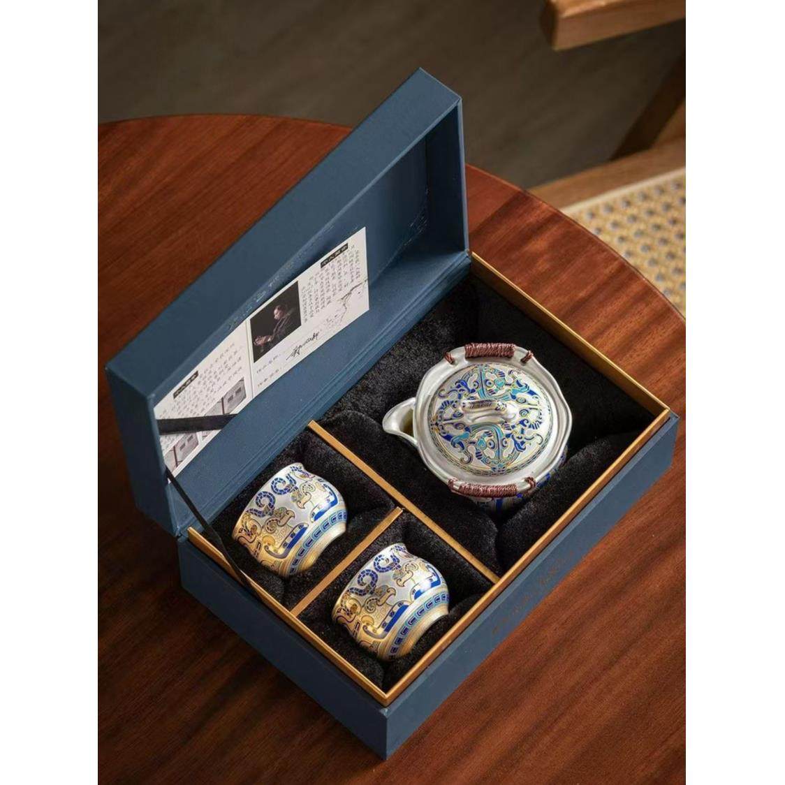 青花瓷鎏银功夫茶具套装家用陶瓷手抓茶壶茶杯子泡茶器整套礼盒装,餐饮具,功夫茶具,淘宝优惠券,粉丝福利购,淘宝优惠卷