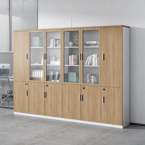 木质办公室文件柜资料柜储物柜档案柜带锁玻璃门书柜可定制展示柜