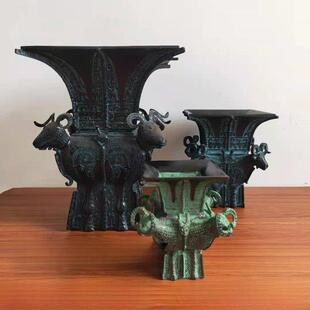 青铜古董摆件四羊方尊书桌摆件笔架家装教学模型