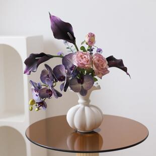 设计师花艺手札彷真花蝴蝶兰马蹄莲玫瑰混搭花束高级感假花摆件