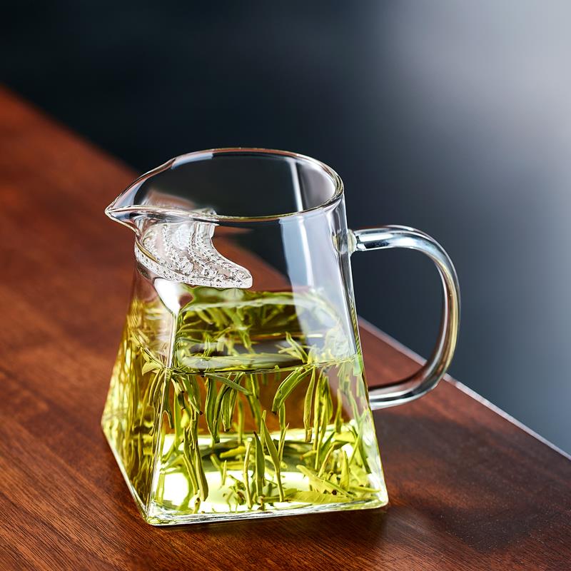 玻璃公道杯绿茶泡茶器月牙过滤网一体茶具专用高档茶漏茶水分离杯