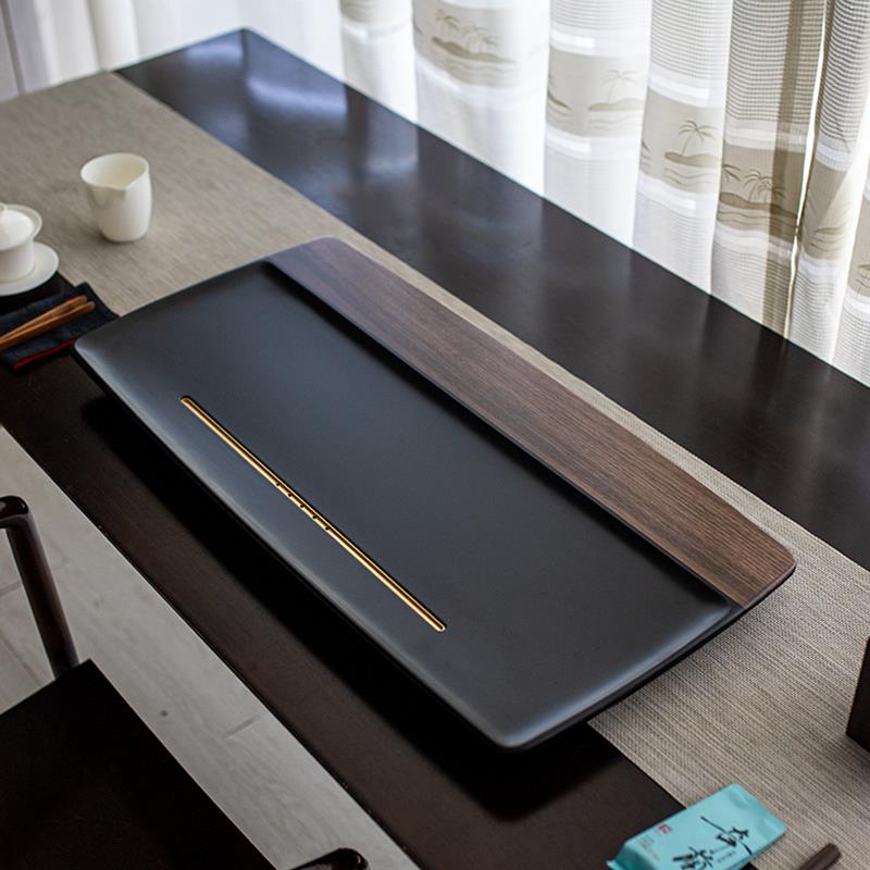 德国电木茶盘镶嵌北美胡桃实木茶台家用简约干泡客厅茶海茶具托