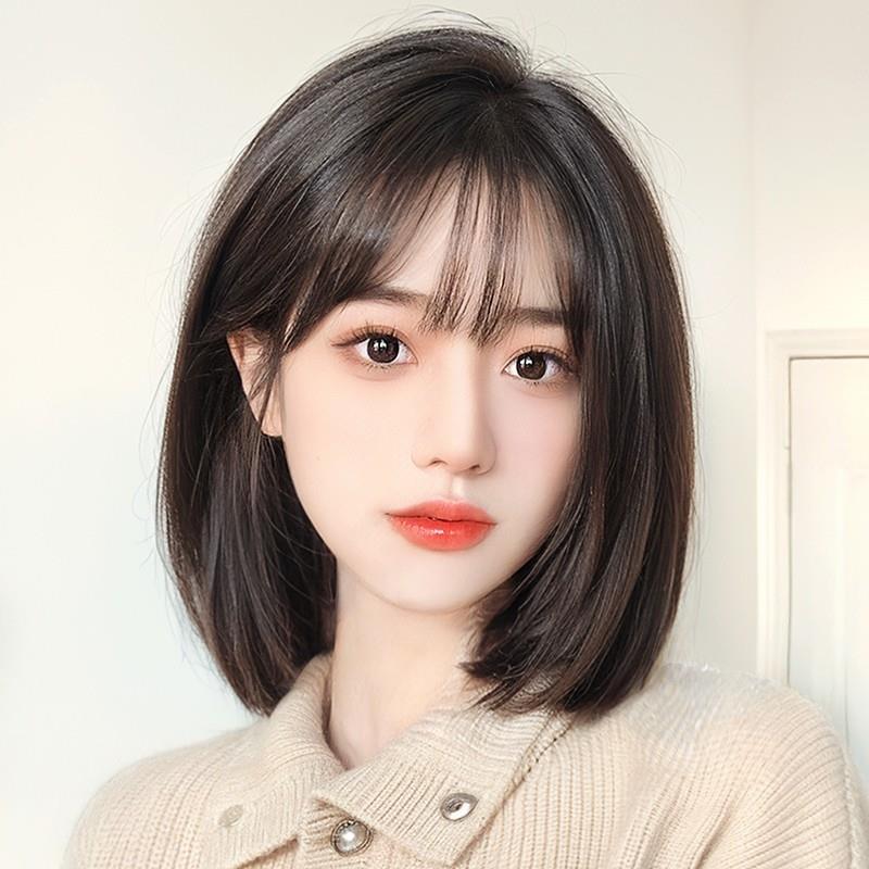 假发女短发全头套式自然减龄彷真发全真新款波波头假发套圆脸发丝