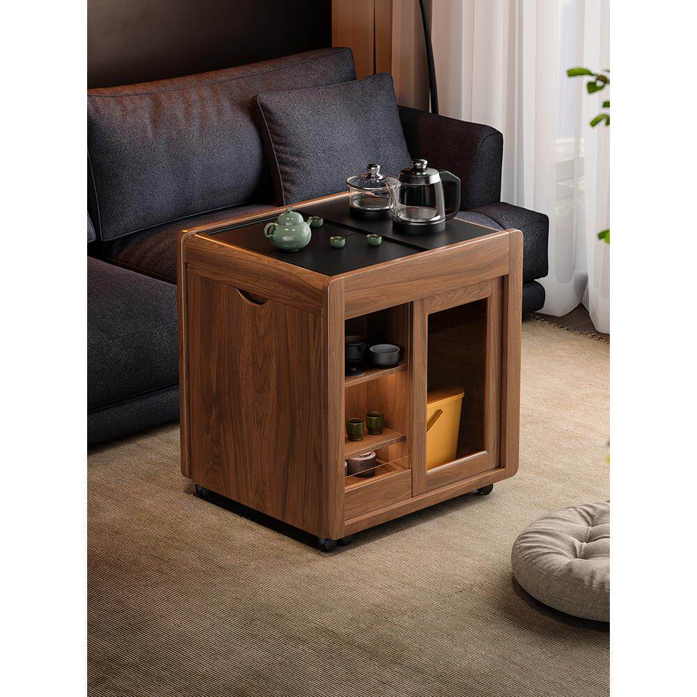 木品雅 云茗可伸缩移动实木茶车家用客厅沙发边几乌金石茶台