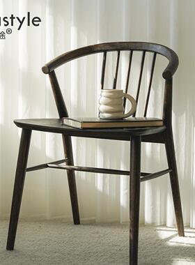 北欧设计表情中古侘寂实木圈椅ROOT系列SABA覆古温莎椅子网红餐椅
