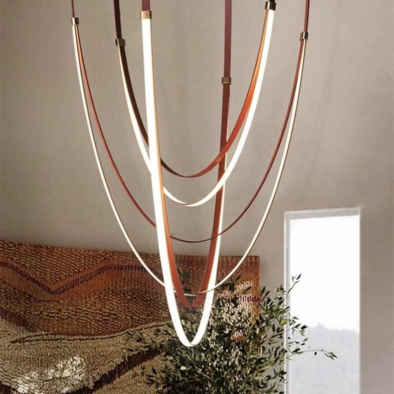 设计师皮带灯意式极简餐厅灯别墅客厅样板房挑高复式LOFT楼梯吊灯