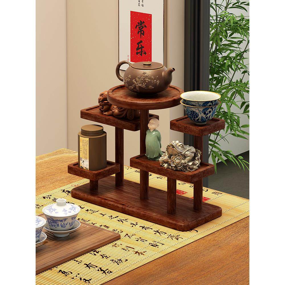 博古架实木中式茶室茶柜置物架茶具收纳柜杯子摆件桌面台式展示架