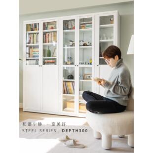 信工全屋钢制书柜玻璃门展示柜置物架30cm现代简约铁艺书架收纳柜