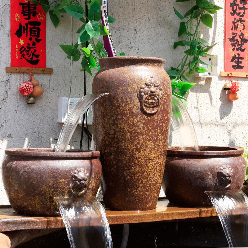 流水陶罐瀑布全套养鱼古法鱼缸覆古过滤器造景生态循环水鱼池摆件