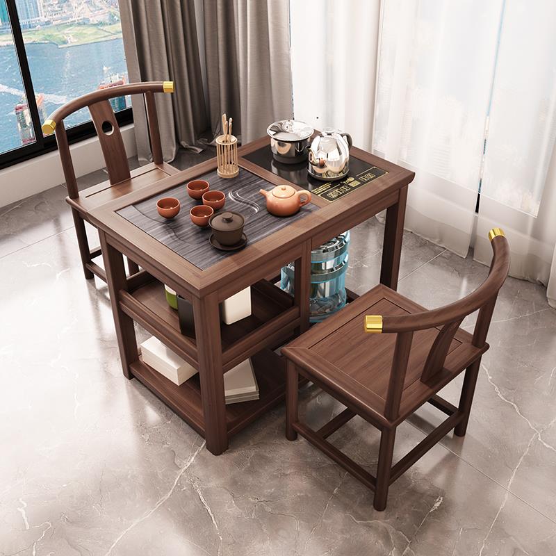 小型实木茶台阳台茶桌小户型烧水壶一体客厅茶几桌椅组合泡茶喝茶